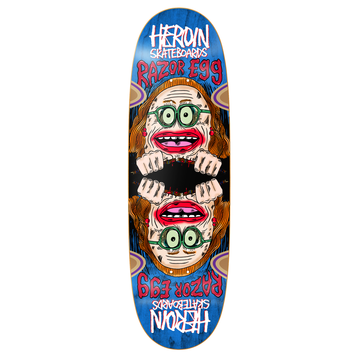 Heroin Auntie Razoregg 9.75" Egg Shaped Assorted Stain Skateboard Deck