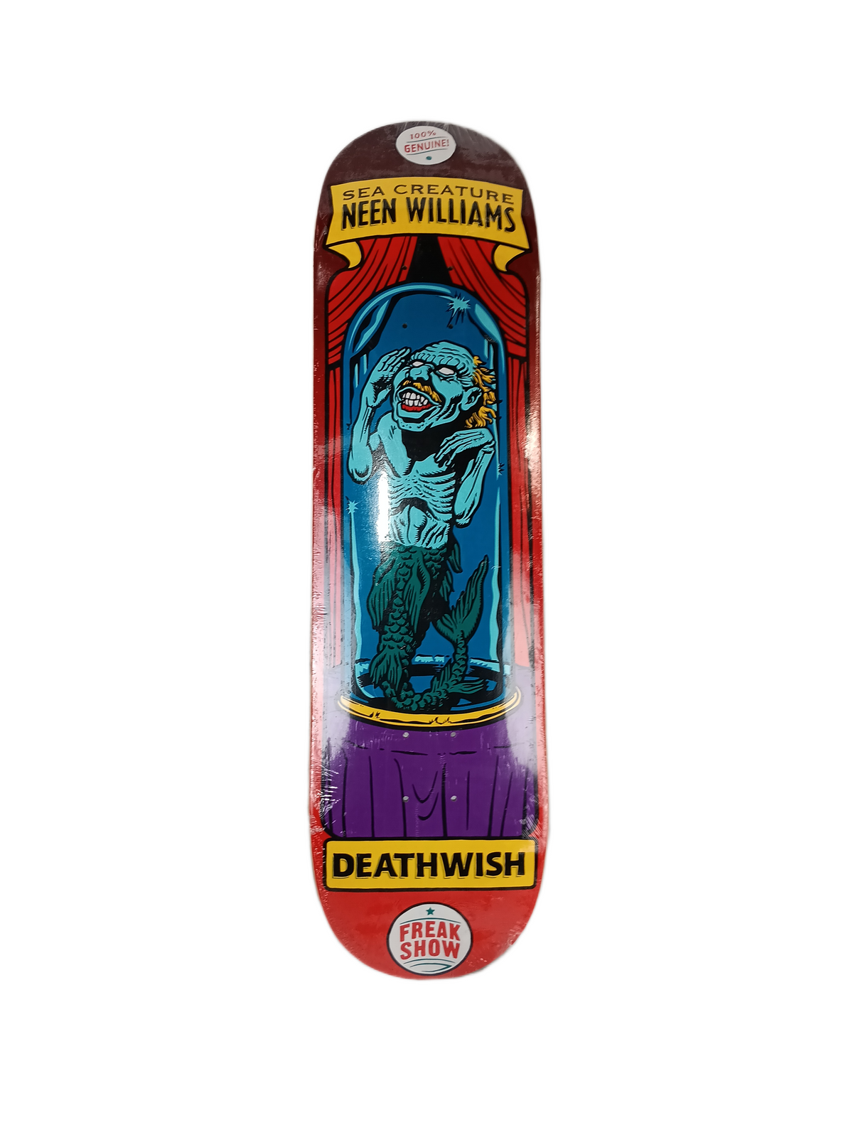 Deathwish Neen Williams Freak Show Series Sea Creature Red Blue Multi Size 8.25" Vintage NOS Deck