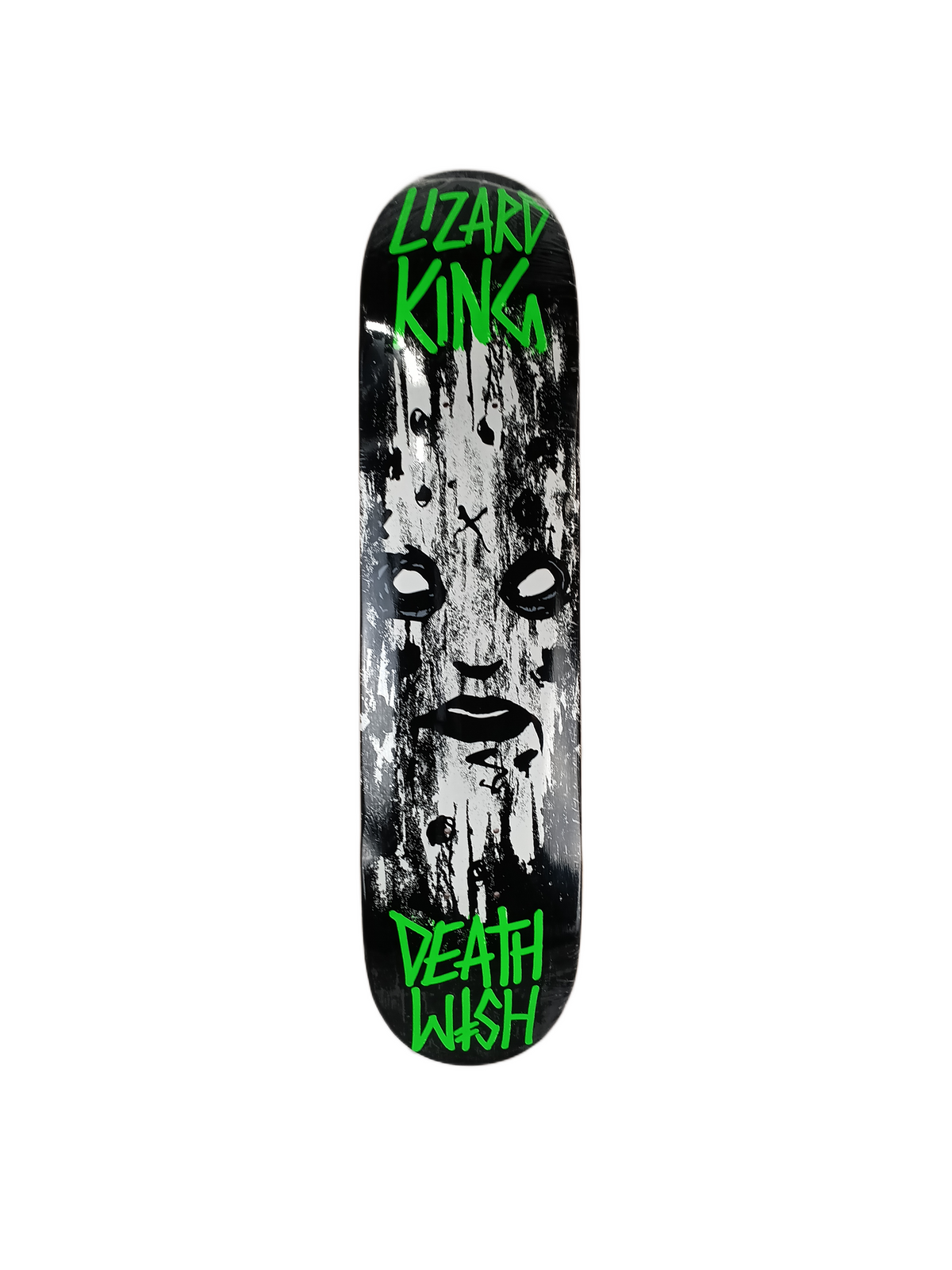 Deathwish Lizard King Sketchy Face Black White Green Red Top Size 7.4" Vintage NOS Deck