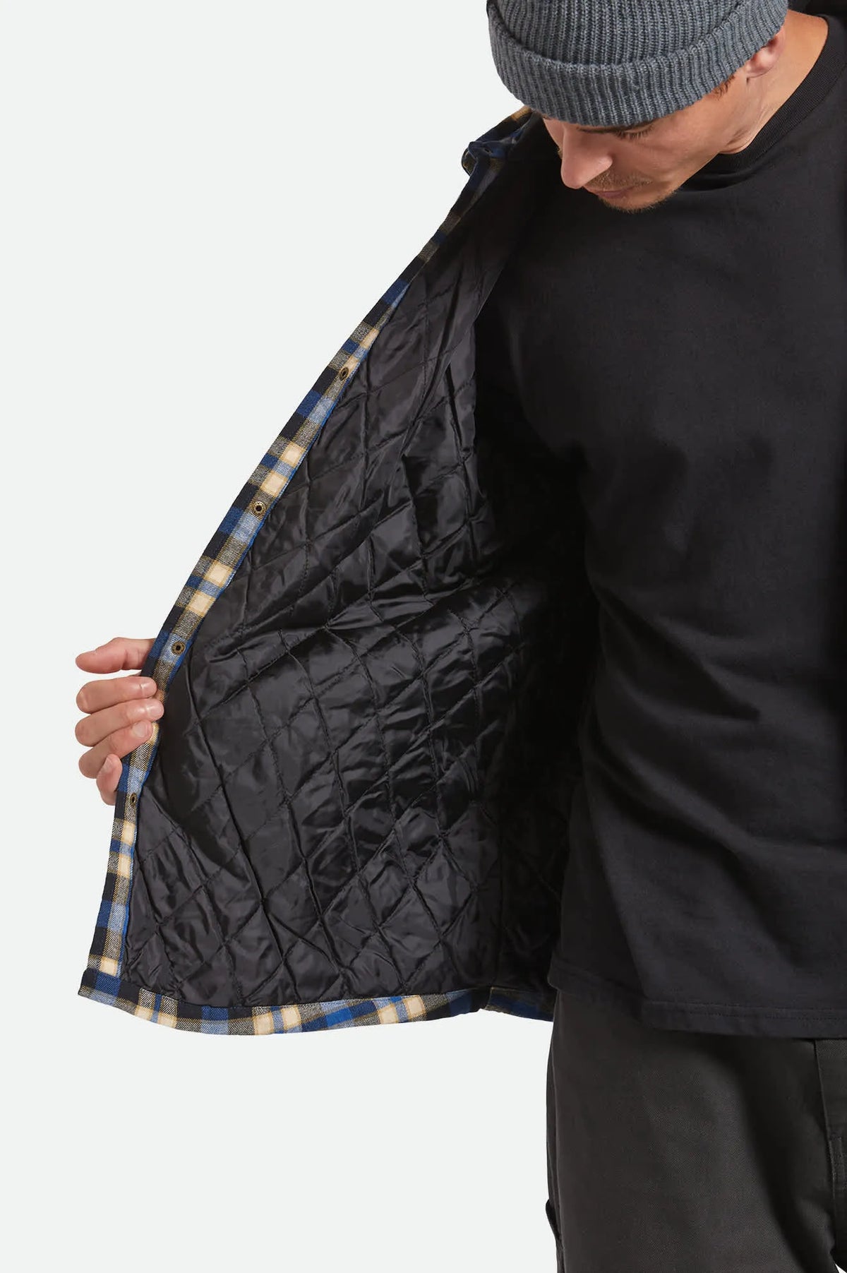 Brixton Bowery Quilted Navy Cream Hooded Jacket