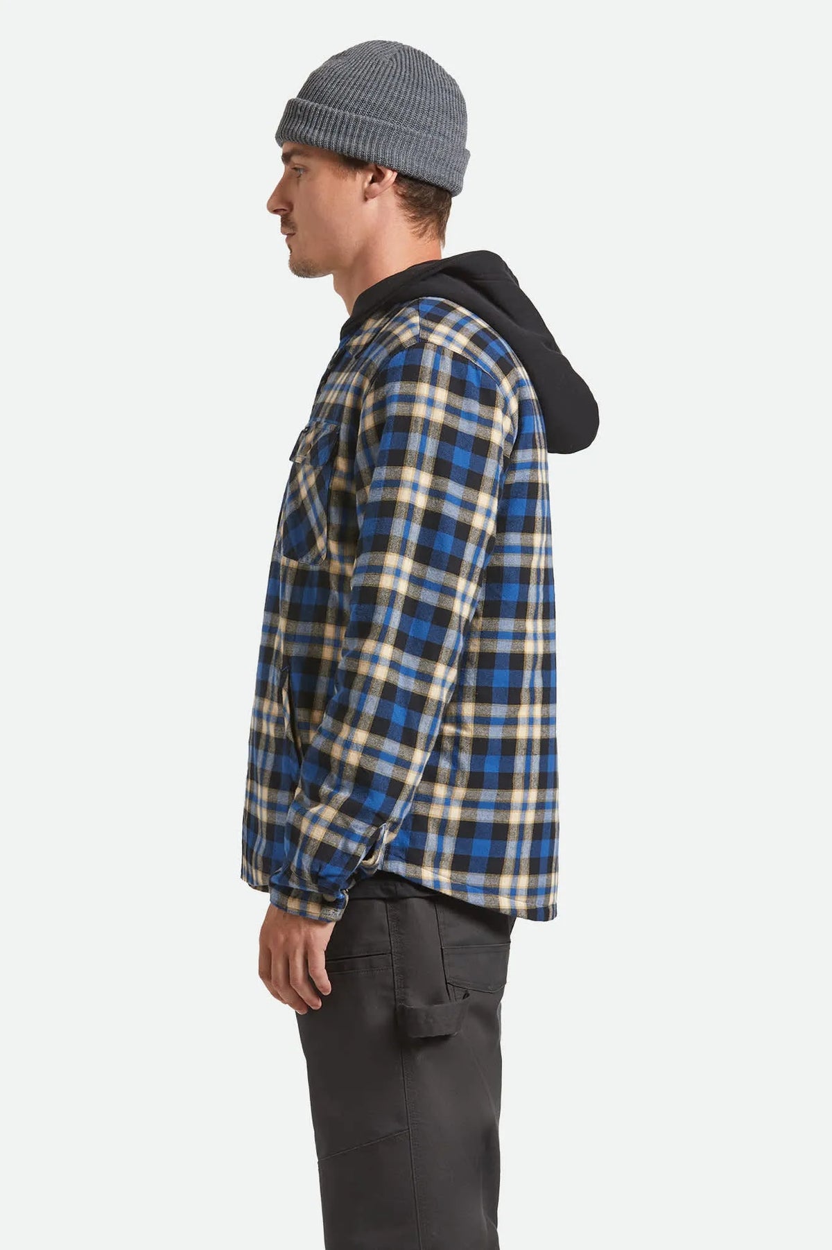 Brixton Bowery Quilted Navy Cream Hooded Jacket
