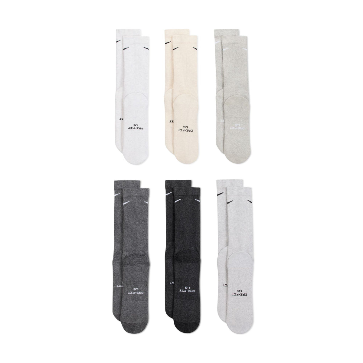 Nike Everyday Elevated Multicolor Neutrals 6-Pack Crew Socks (HQ8021-904)