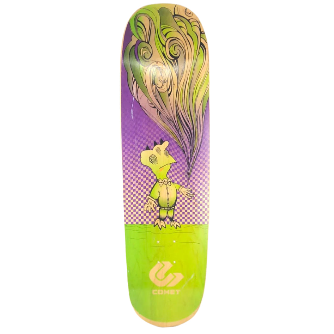 Comet 3 Eyed Monster Checker Background Blank/Green/Purple Size 9.1 Shaped Skateboard Deck