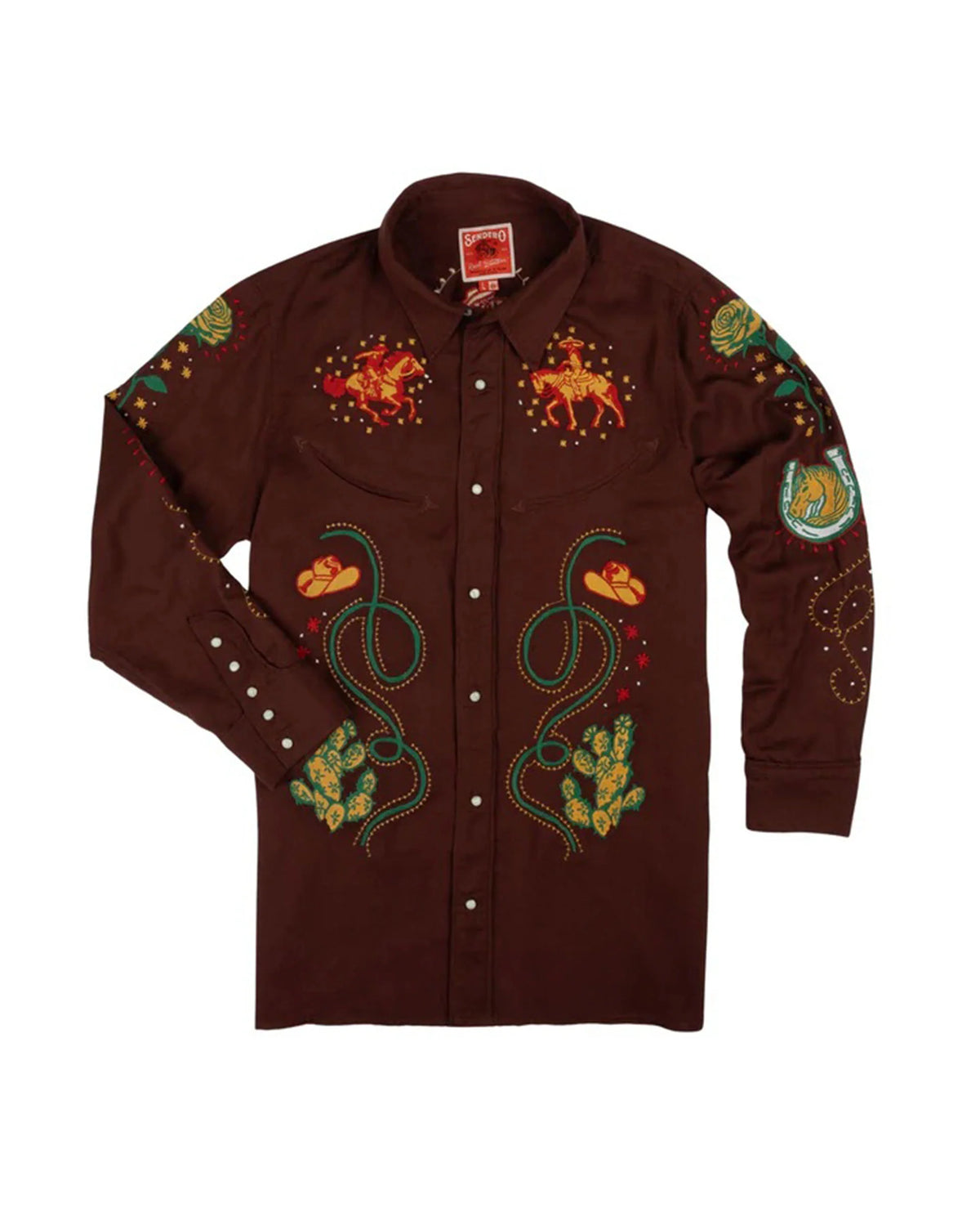 Sendero Show Pony Electric Brown Embroidered Western Pearl Snap L/s Button Up Shirt
