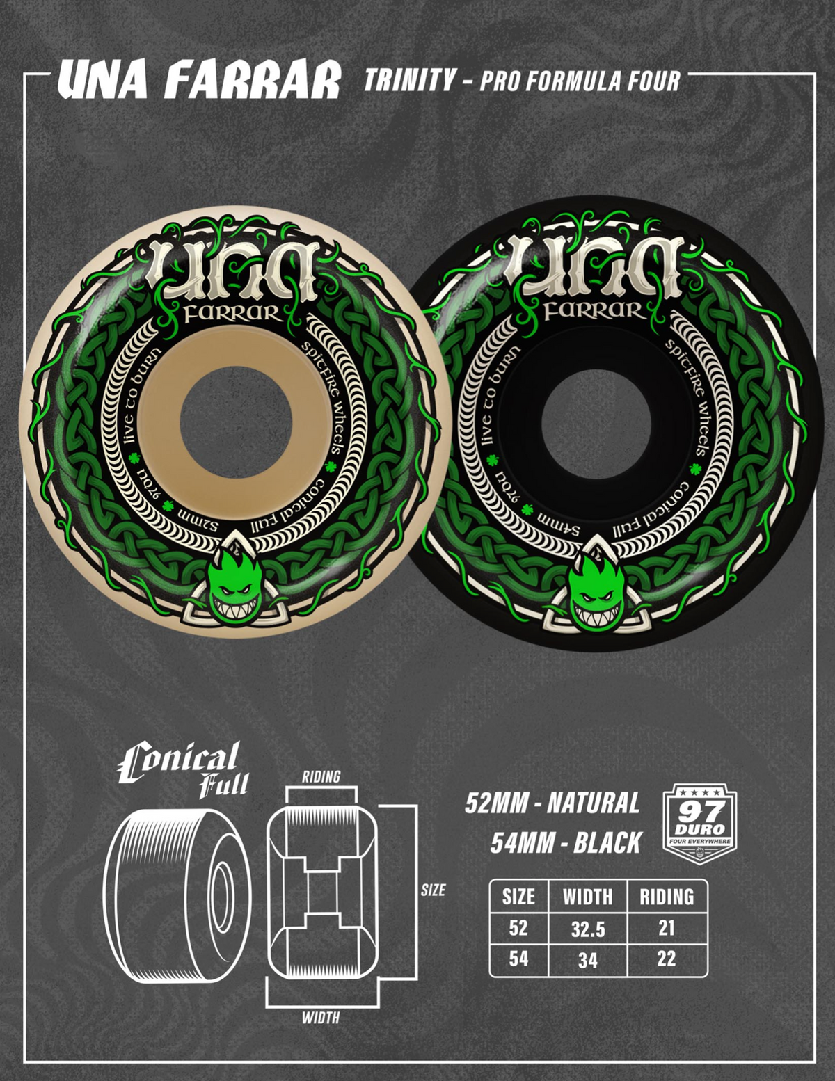 Spitfire F4 97A Una Trinity Natural 52mm Skateboard Wheels