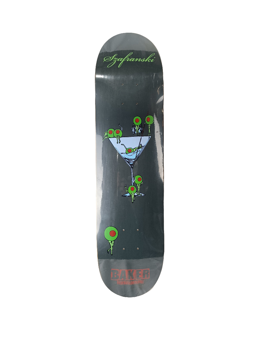 Baker Braydon Szafranski Martini Black Olive Green Silk Screened Size 8.25" Vintage NOS Deck