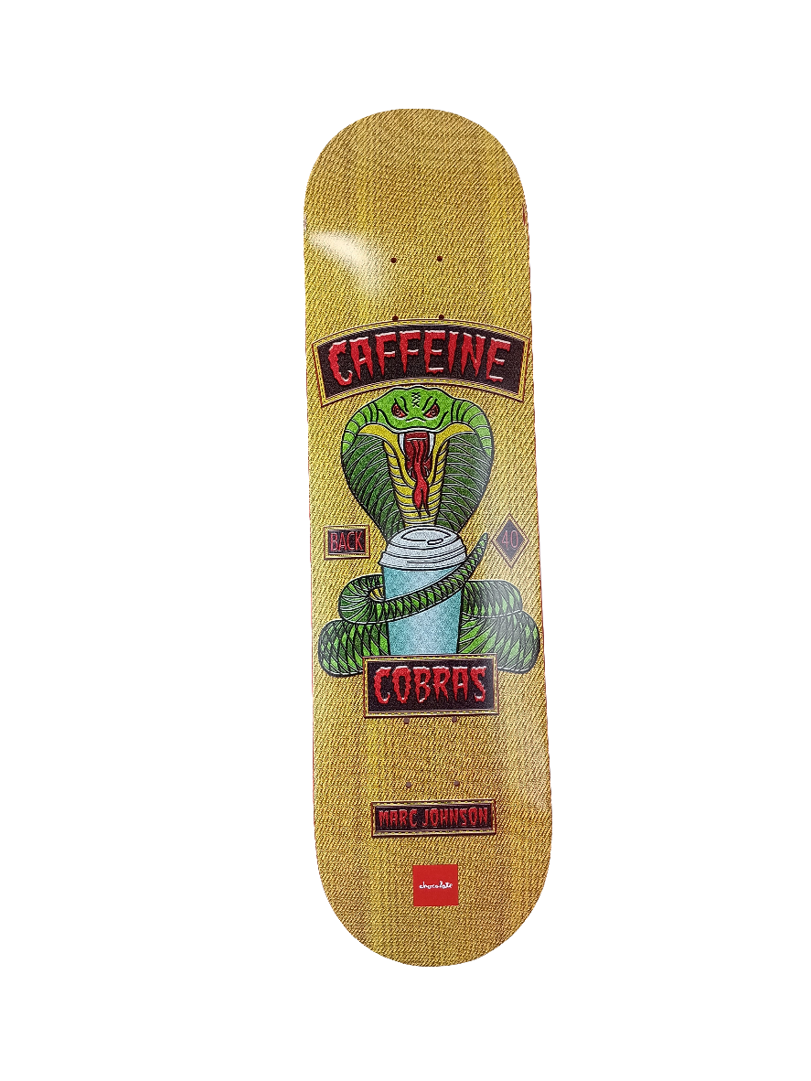 Chocolate Marc Johnson 20 Years Rider Patch back 40 Caffeine Cobras Multi Size 8.125" Vintage NOS Deck
