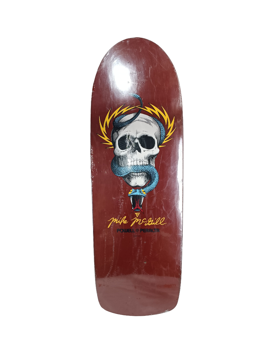 Bones Brigade Powell Peralta Mike Mcgill Skull & Snake Burgundy Yellow Blue Size 10" X 28.25" Vintage NOS Reissue Deck