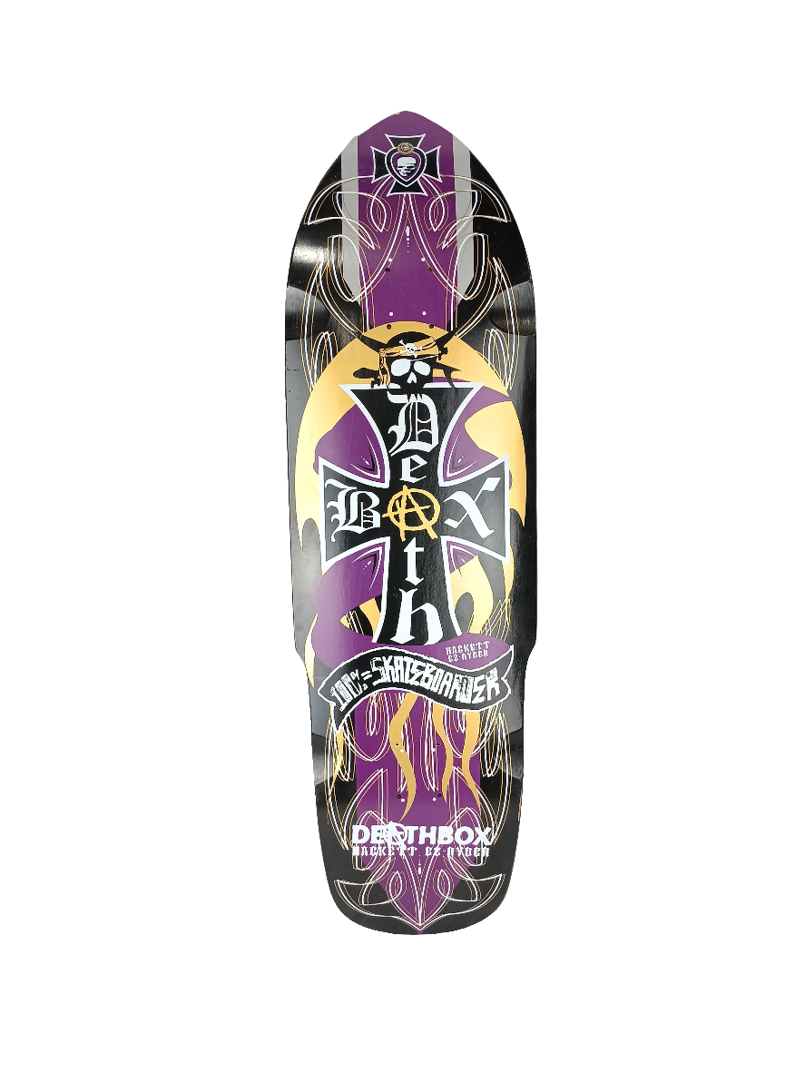 Deathbox Dave Hackett Ez-Ryder 100% Skateboarder Black Purple White Size 10.0 Vintage NOS Shaped Deck