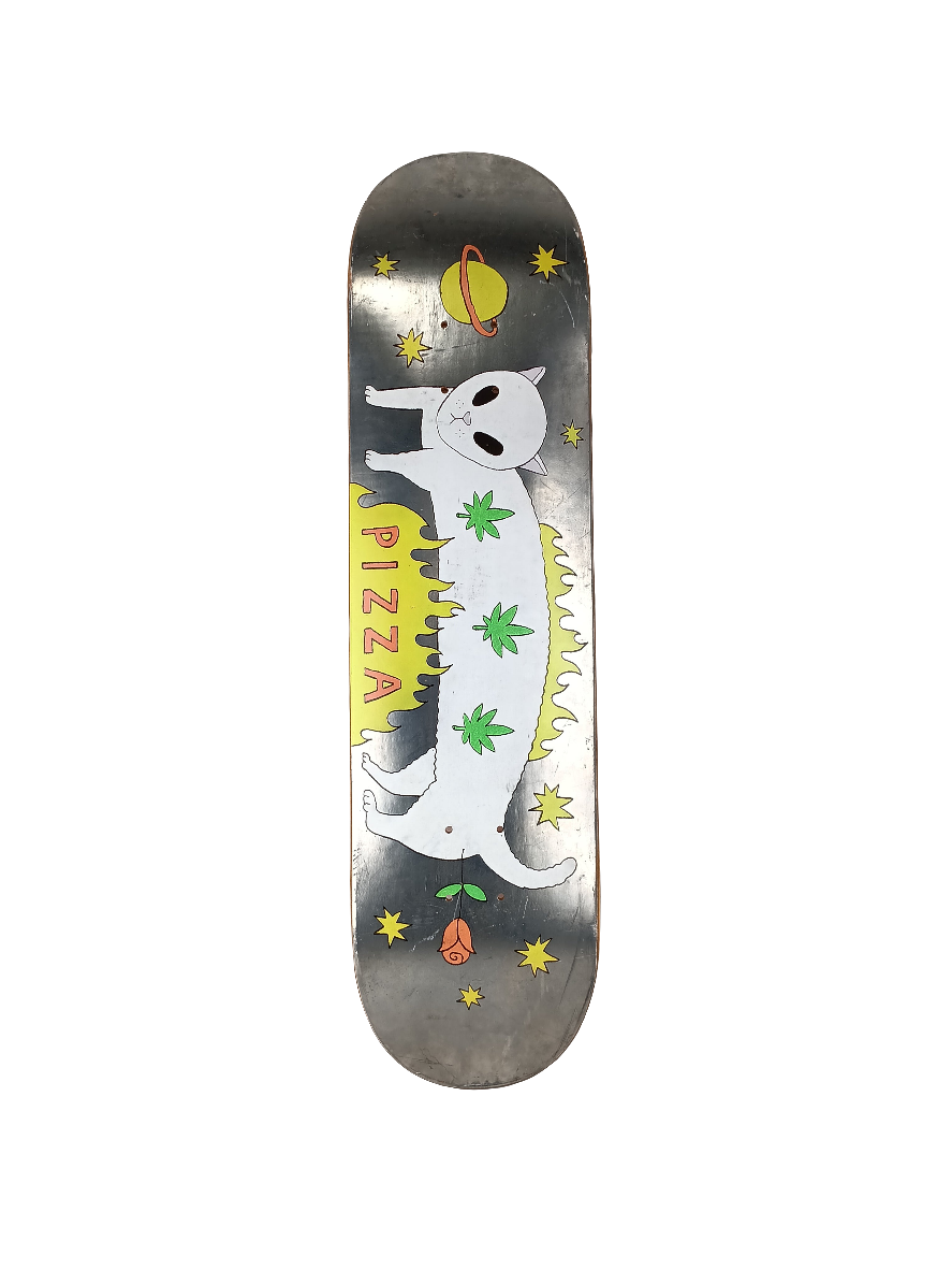 Pizza Skateboards Space Cat Silver White Yellow Size 8.0 Vintage NOS Deck