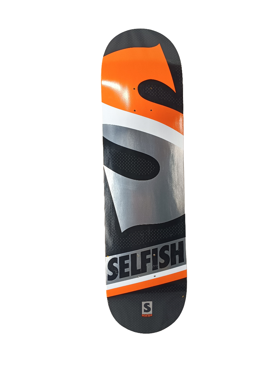 Selfish Skateboards Brian Wenning Jersey Logo Black Silver Orange White Vintage NOS Deck