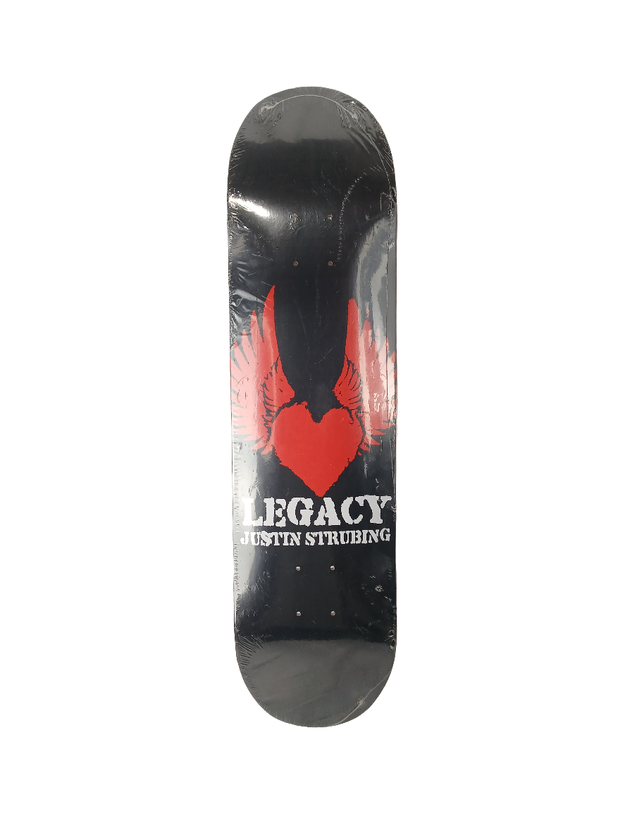 Legacy Justin Strubing Heart Wings Black White Red Size 7.9" Vintage NOS Deck