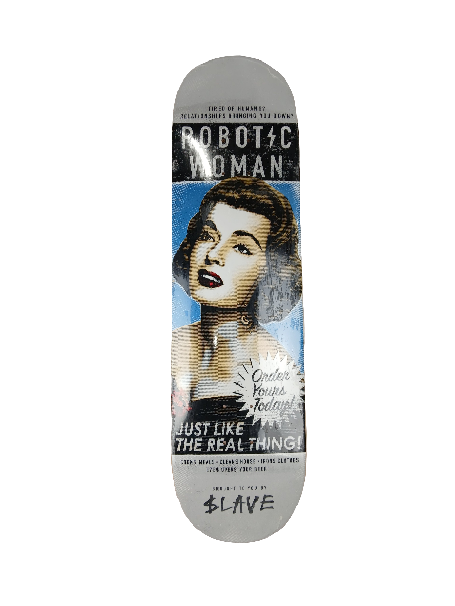 Slave Robotic Woman Silver Foil Blue Multi Size 8.25" Vintage NOS Deck