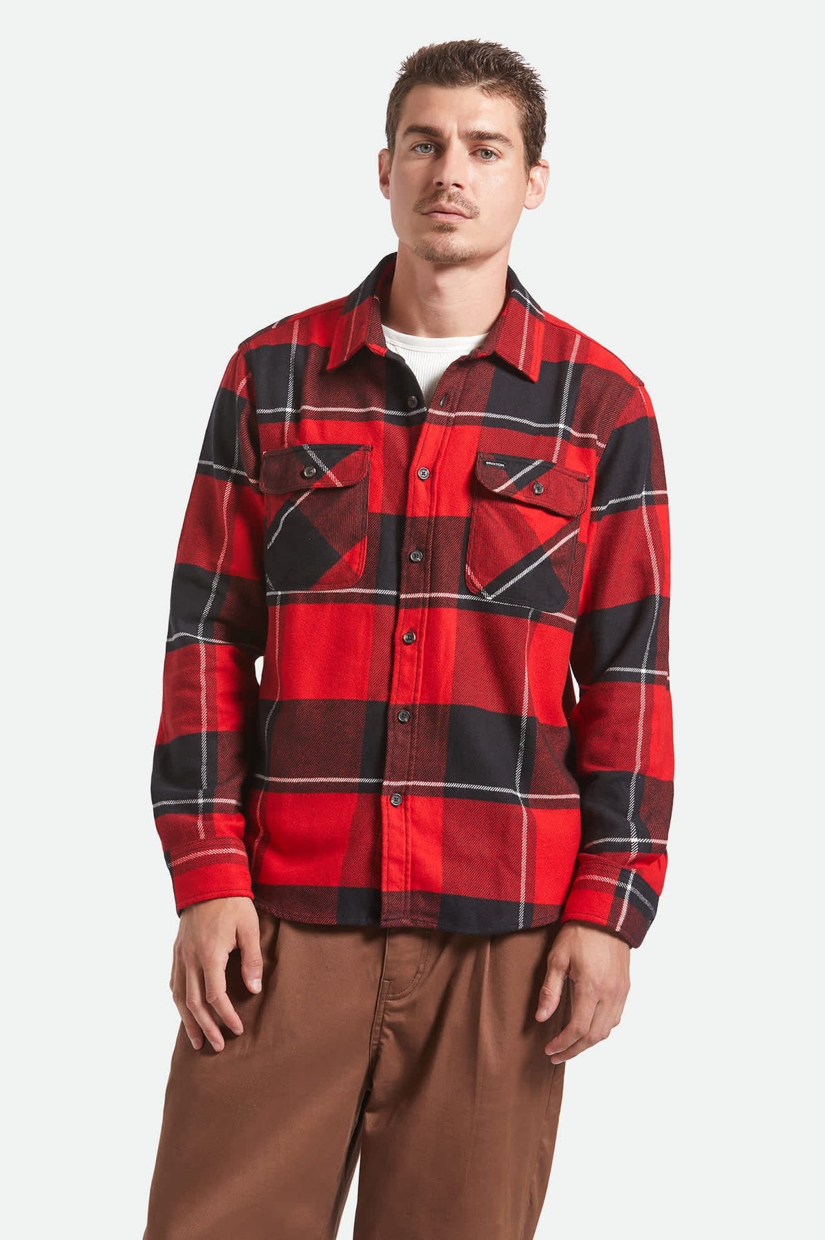 Brixton Bowery Black Adrenaline Rush Off White L/s Flannel Shirt
