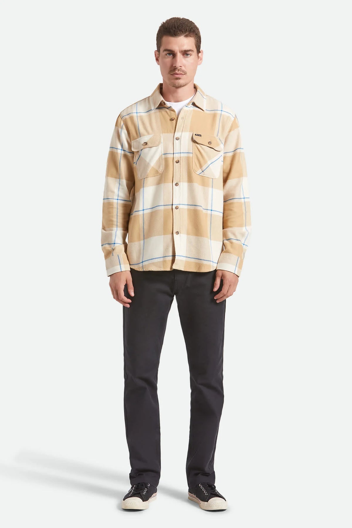Brixton Bowery White Cap Sand Cyber Blue L/s Flannel Shirt