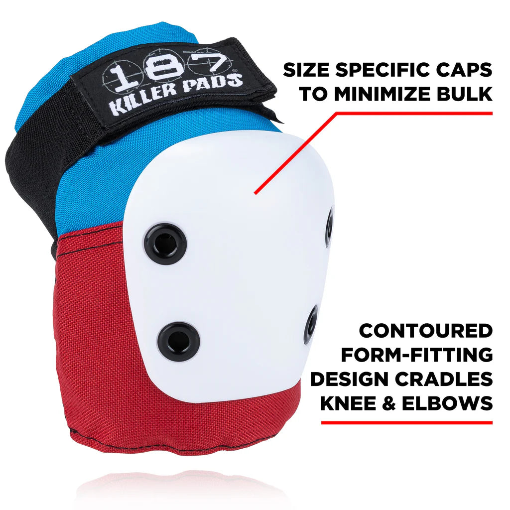 187 Killer Pads Combo Pack Knee & Elbow L/XL Red White Blue Pads Set