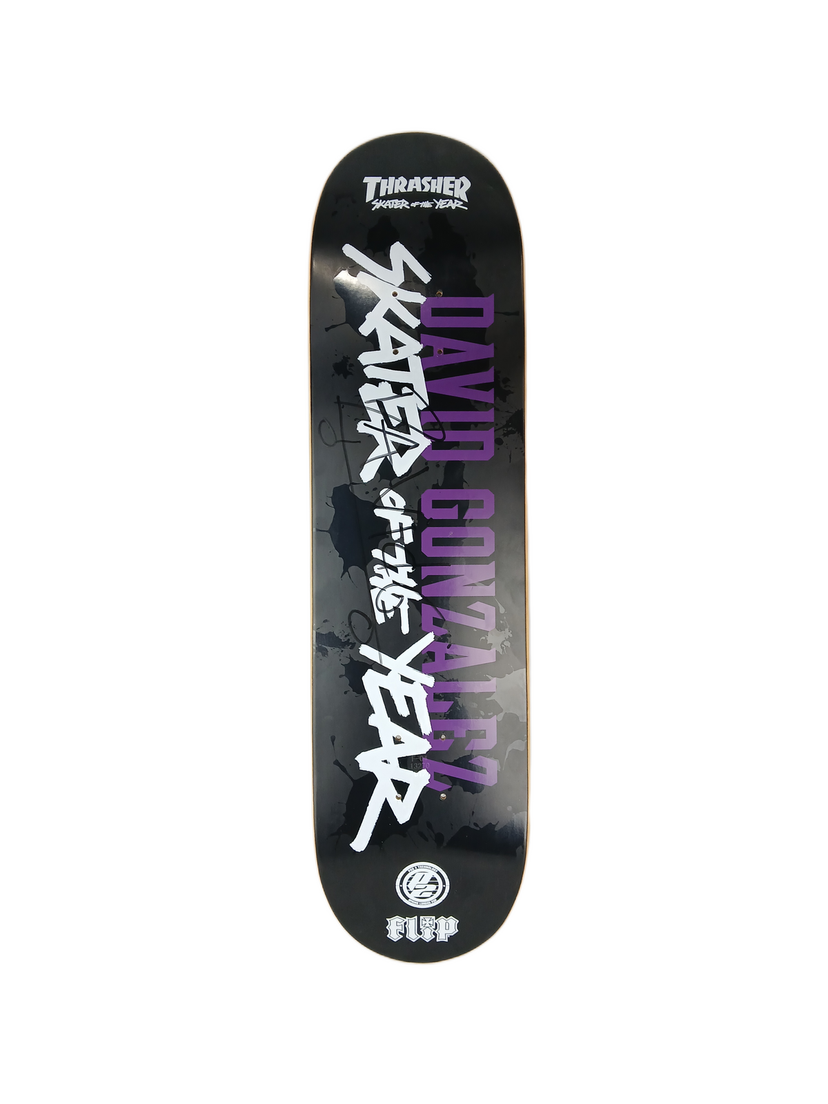 Flip David Gonzales Autographed Skater Of The Year Black White Purple P2 Size 8.06" Vintage NOS Deck