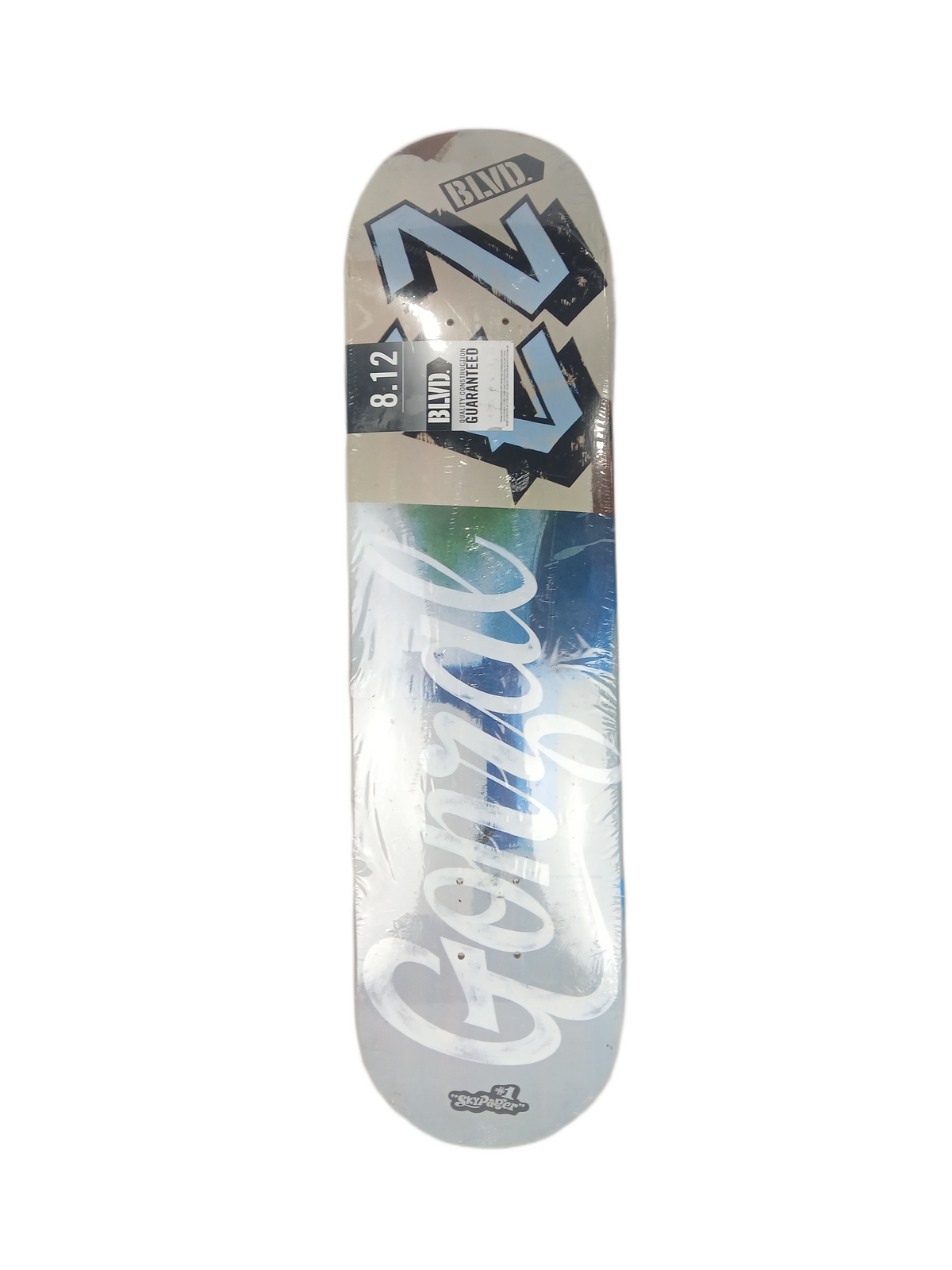 Boulevard Rob Gonzales #1 Sky Pager Blue White Black Size 8.25" Vintage NOS Deck