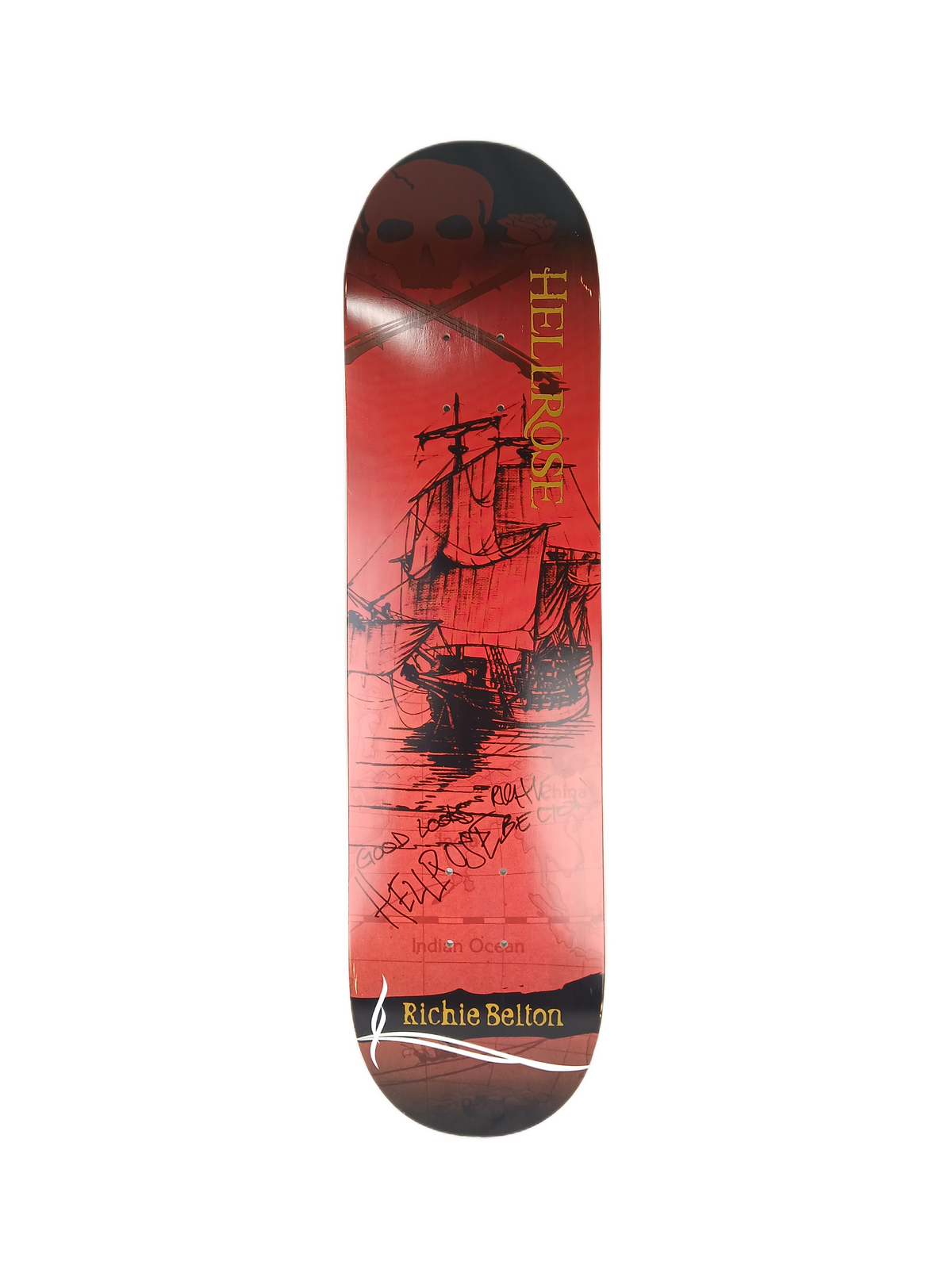 Hellrose Richie Belton Autographed Ghost Ship Red Black Gold Size 8.5" Vintage NOS Deck 2005