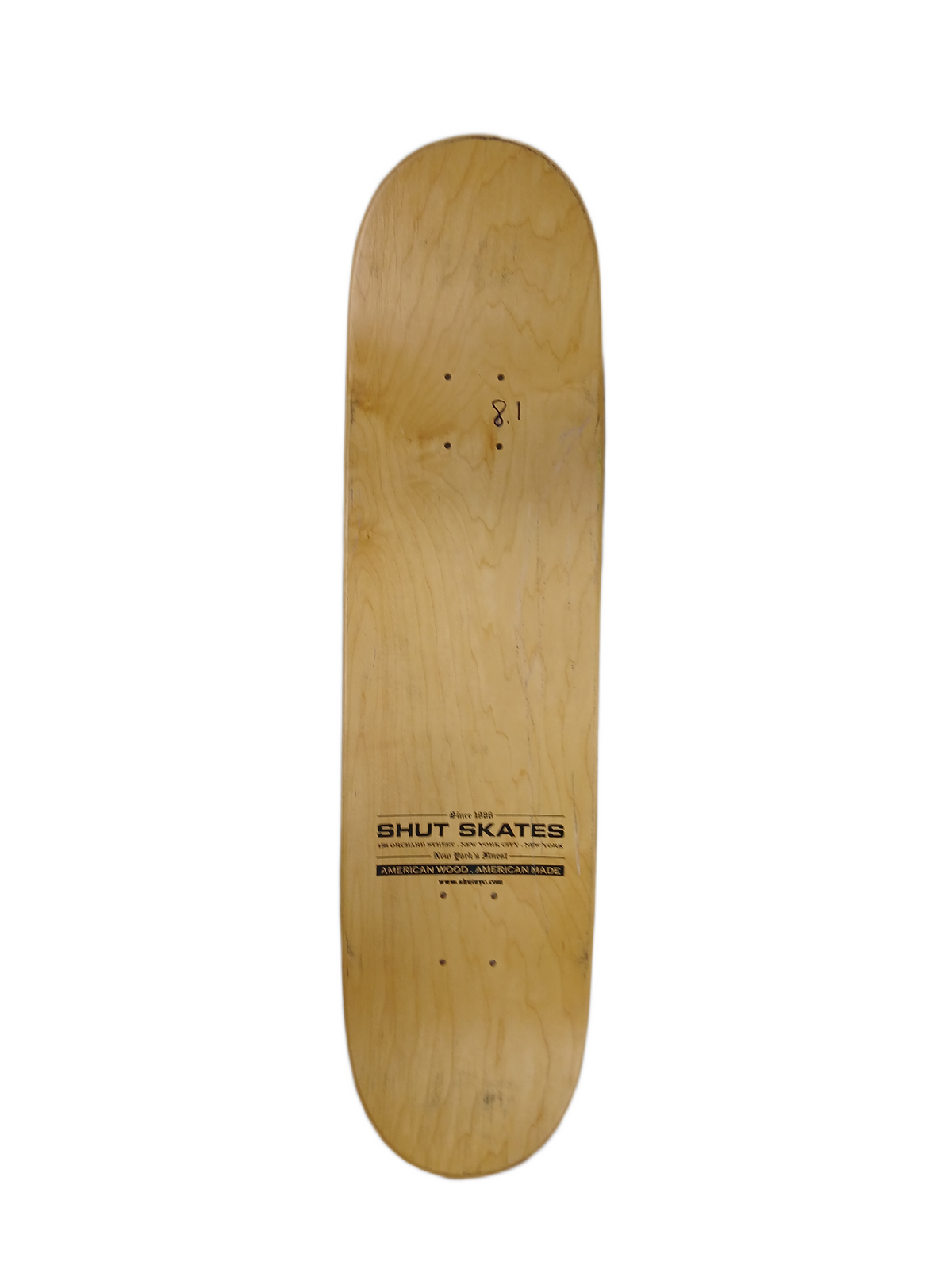 Shut Skates American Made Graphic 2006 Woodgrain White Black Size 8.1" Vintage NOS Deck