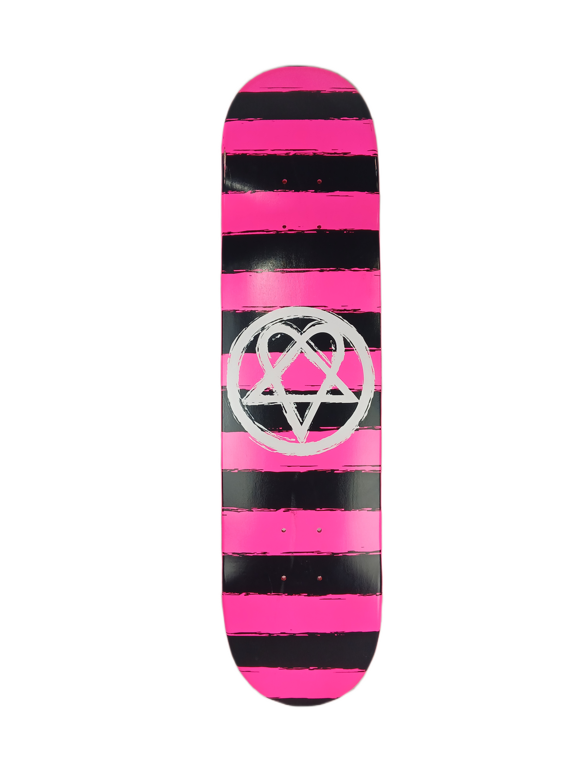BAM Heartagram Stripes Pink Dipped Black White Size 7.5" Vintage NOS Deck