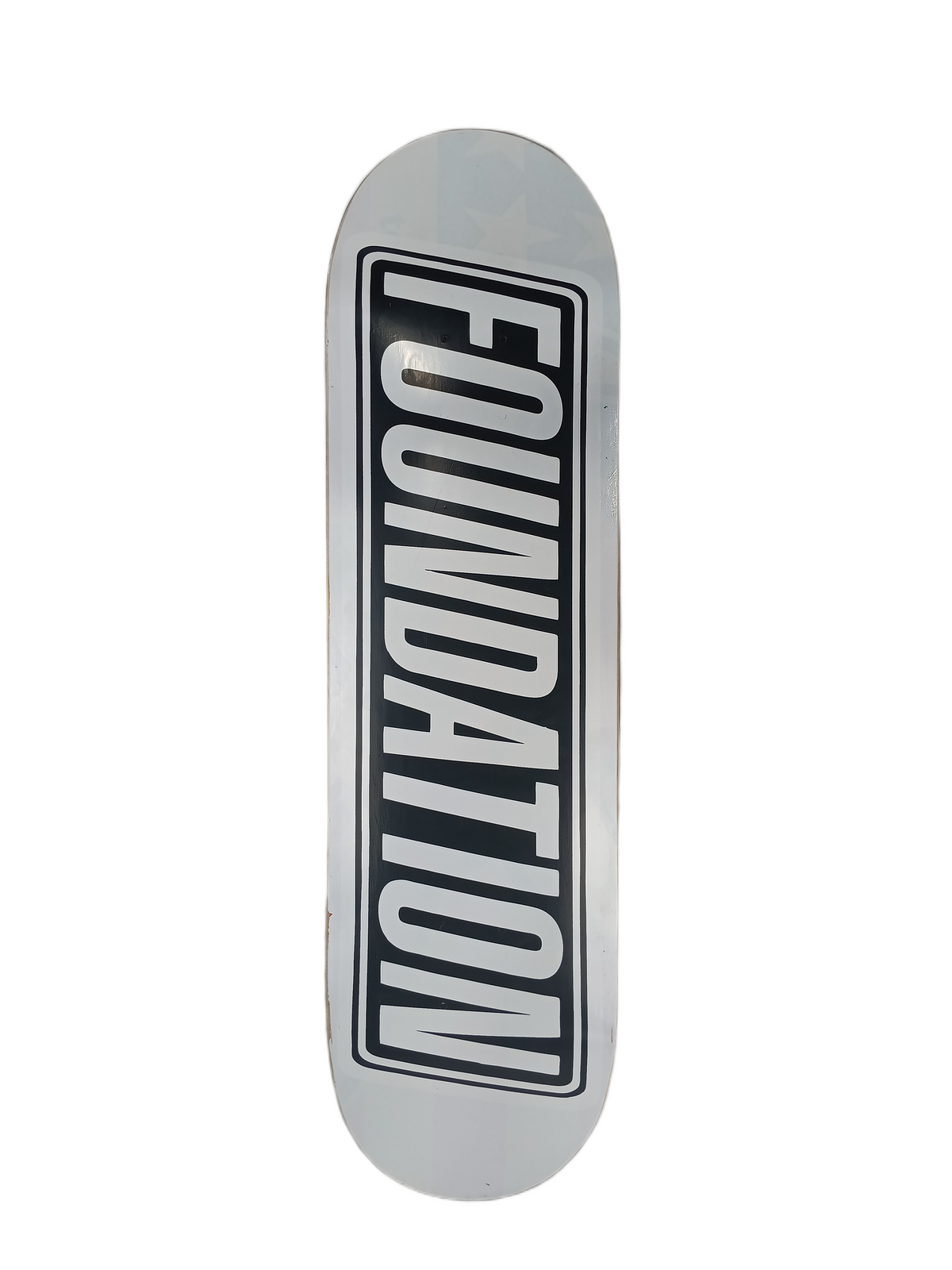 Toy Machine X Foundation American Flag Stars & Stripes Toy Machine Graphic Overlayed By Foundation Black White Text Print Size 8.375" Vintage NOS Deck