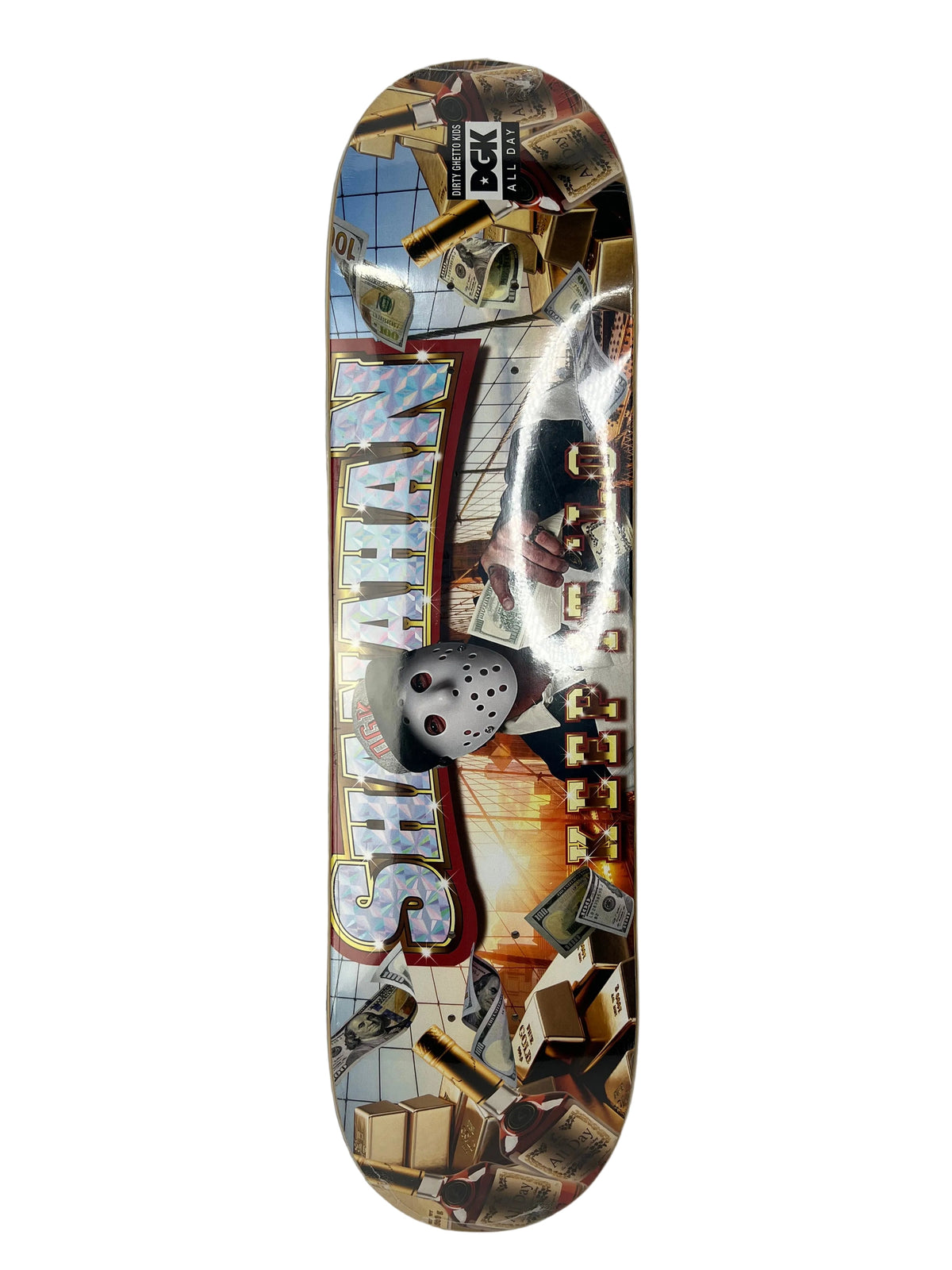 DGK John Shanahan Keep It Low Hockey Mask Multi Size 8.06" Vintage NOS Deck Scuffed Graphic
