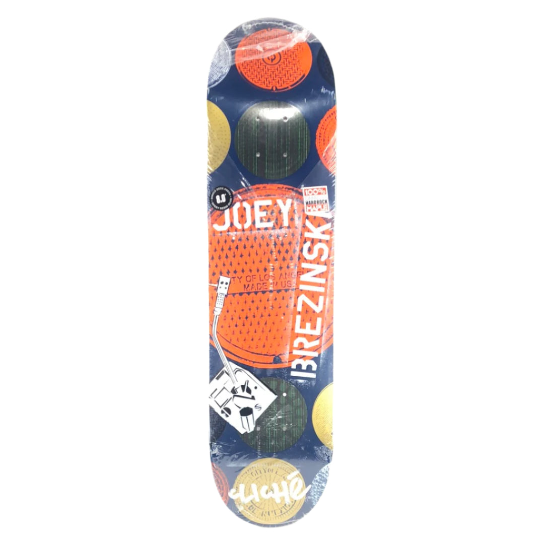 Cliche Joey Brezinski City of Los Angeles Man Holes Blue/Orange/Multi Color Size 8.0 Skateboard Deck