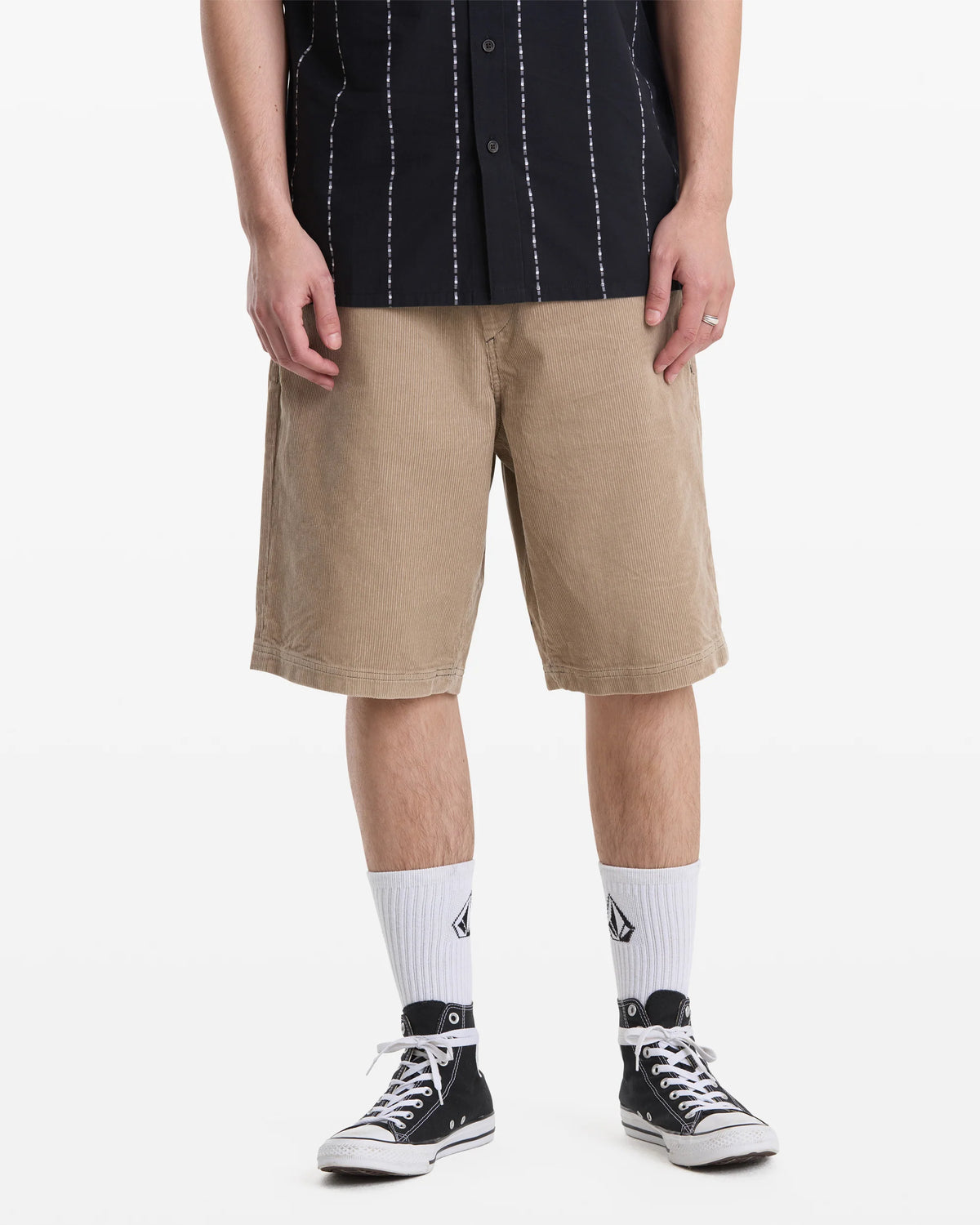 Volcom Freazy Loose Elastic Waist 22" Light Khaki Shorts