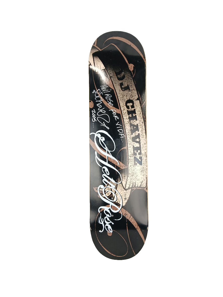 Hellrose DJ Chavez Autographed Scroll Black Tan Size 7.625" Skateboard Deck