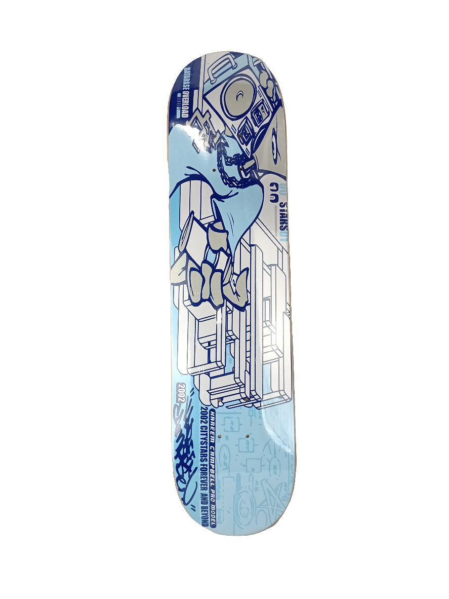 City Stars Kareem Campbell Pro Model 2002 White Blue Size 7.5" Vintage NOS Deck