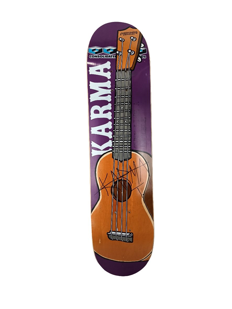 Consolidated Karma Tsocheff Autographed Guitar Purple Brown White Size 7.4" Vintage NOS Deck