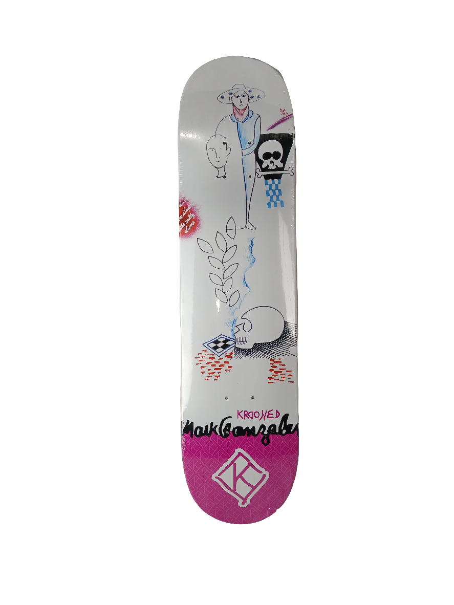 Krooked Mark Gonzales Skulls White Black Multi Size 7.56" Vintage NOS Deck