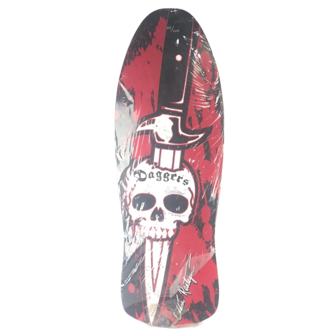 Daggers Eddie Reategui Autographed Skull and Dagger Red/Black/White 10.75" Shaped Skateboard Deck