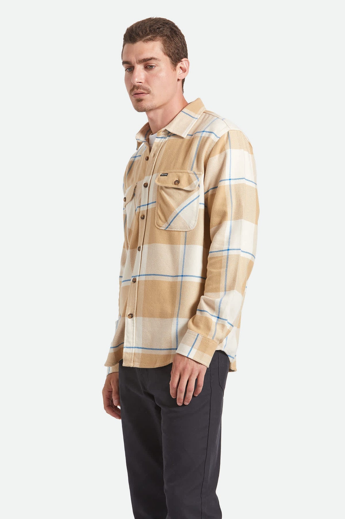 Brixton Bowery White Cap Sand Cyber Blue L/s Flannel Shirt